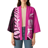 New Zealand Silver Fern Rugby Custom Kimono All Black Maori Pattern Pink - Polynesian Pride