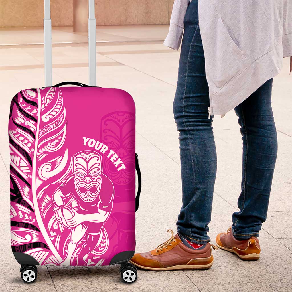 New Zealand Silver Fern Rugby Custom Luggage Cover All Black Maori Pattern Pink - Polynesian Pride