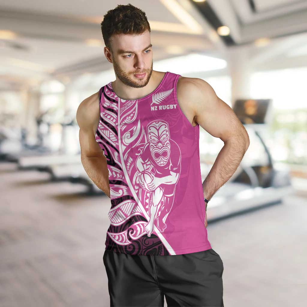 New Zealand Silver Fern Rugby Custom Men Tank Top All Black Maori Pattern Pink - Polynesian Pride