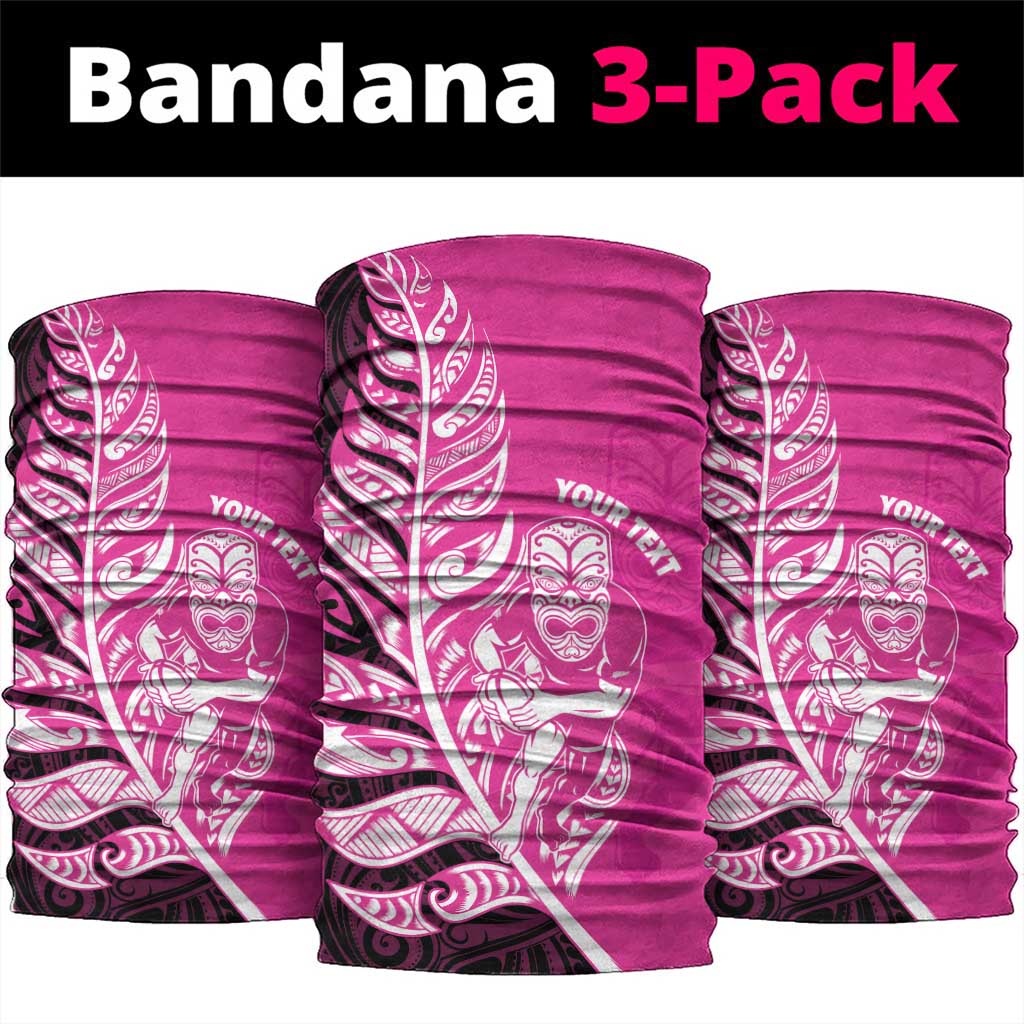 New Zealand Silver Fern Rugby Custom Neck Gaiter All Black Maori Pattern Pink - Polynesian Pride