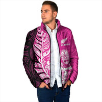 New Zealand Silver Fern Rugby Custom Padded Jacket All Black Maori Pattern Pink - Polynesian Pride