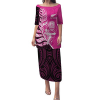 New Zealand Silver Fern Rugby Custom Puletasi All Black Maori Pattern Pink - Polynesian Pride