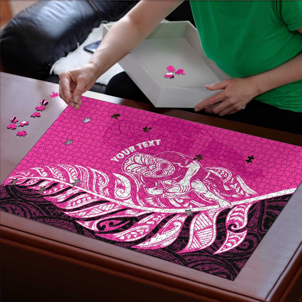 New Zealand Silver Fern Rugby Custom Puzzle All Black Maori Pattern Pink - Polynesian Pride