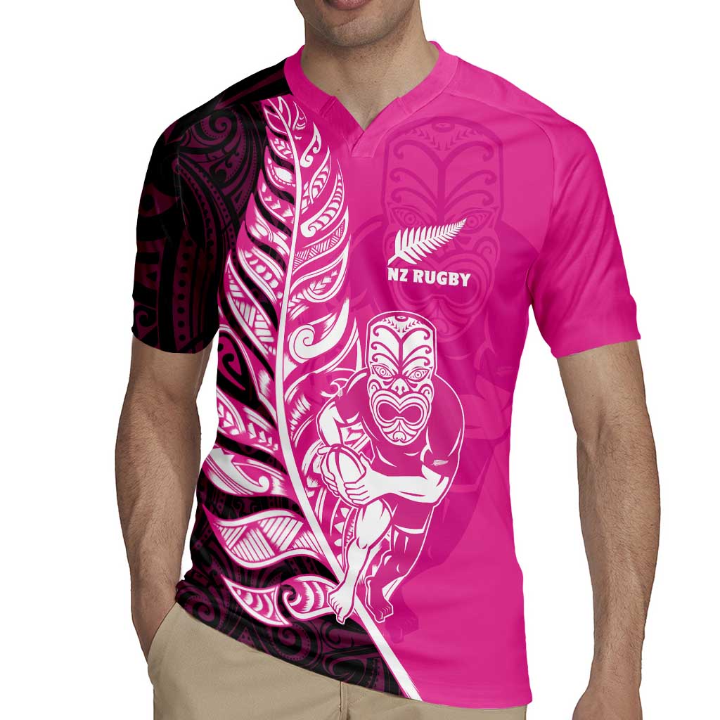 New Zealand Silver Fern Rugby Custom Rugby Jersey All Black Maori Pattern Pink - Polynesian Pride