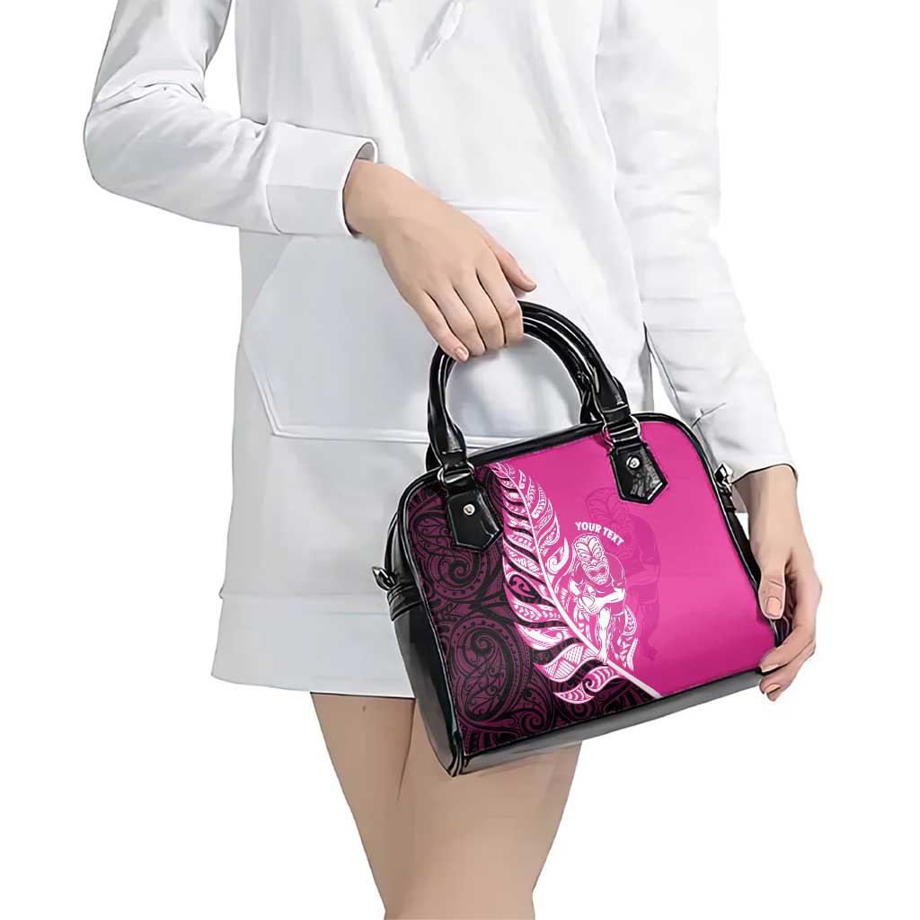 New Zealand Silver Fern Rugby Custom Shoulder Handbag All Black Maori Pattern Pink - Polynesian Pride