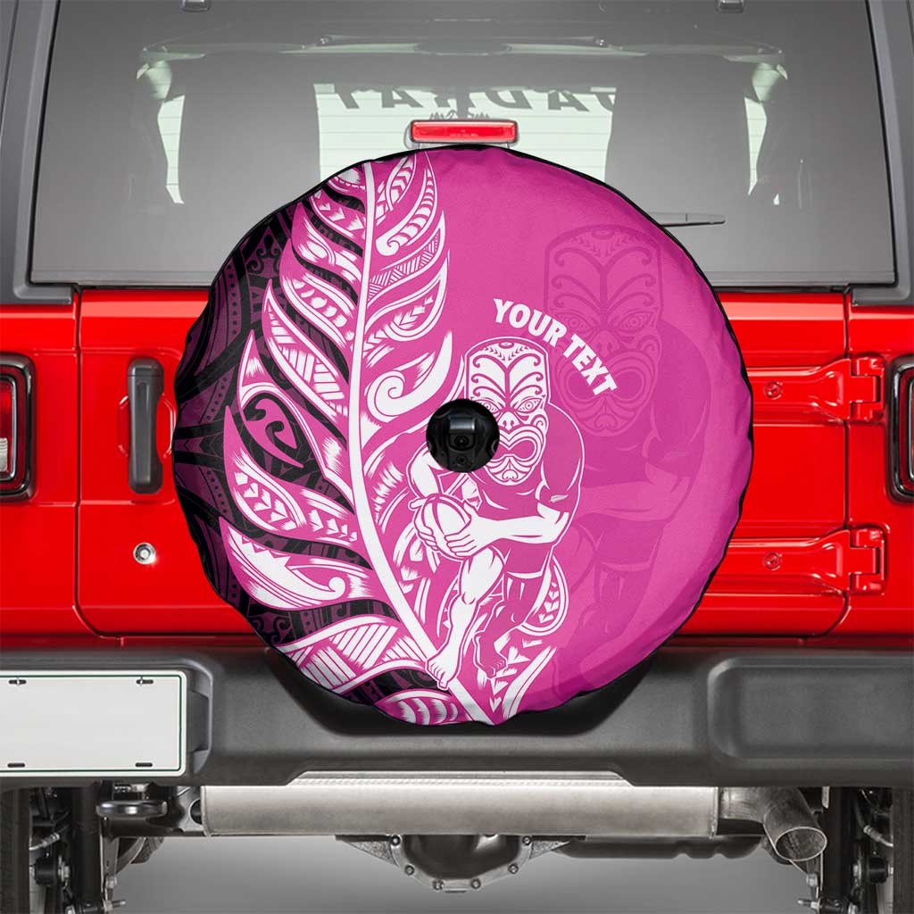 New Zealand Silver Fern Rugby Custom Spare Tire Cover All Black Maori Pattern Pink - Polynesian Pride