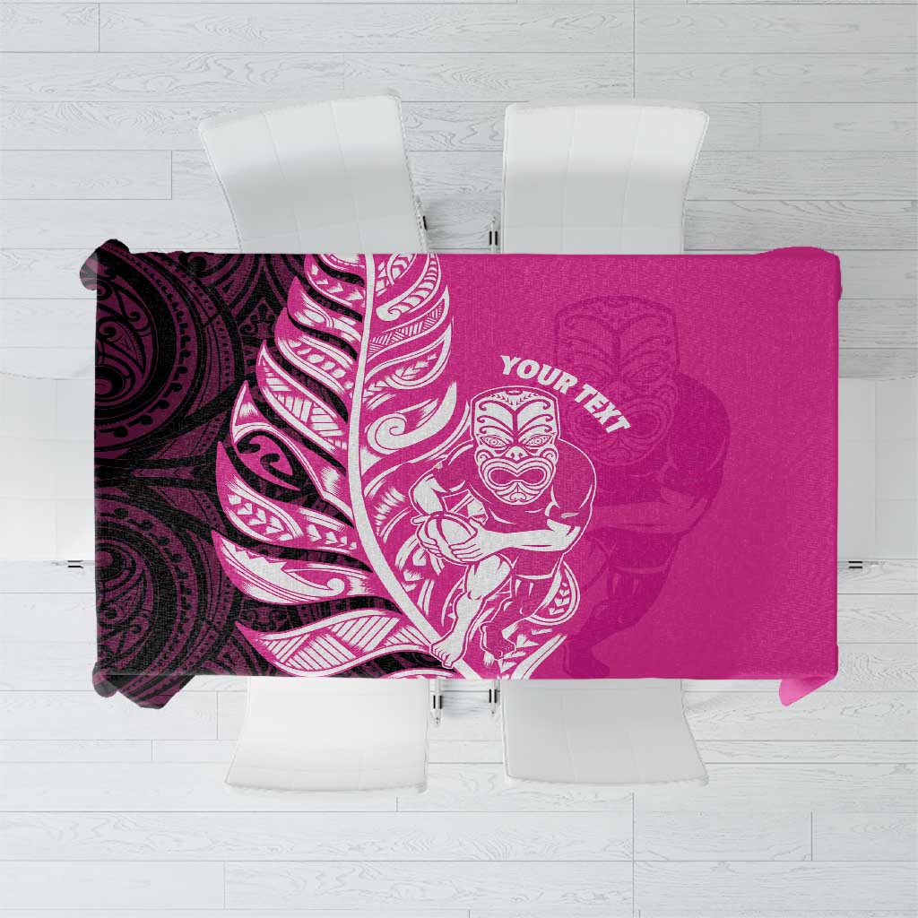 New Zealand Silver Fern Rugby Custom Tablecloth All Black Maori Pattern Pink - Polynesian Pride