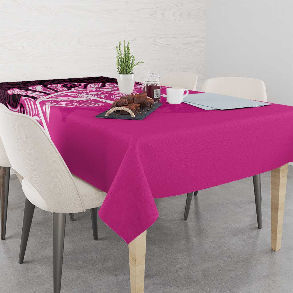 New Zealand Silver Fern Rugby Custom Tablecloth All Black Maori Pattern Pink - Polynesian Pride