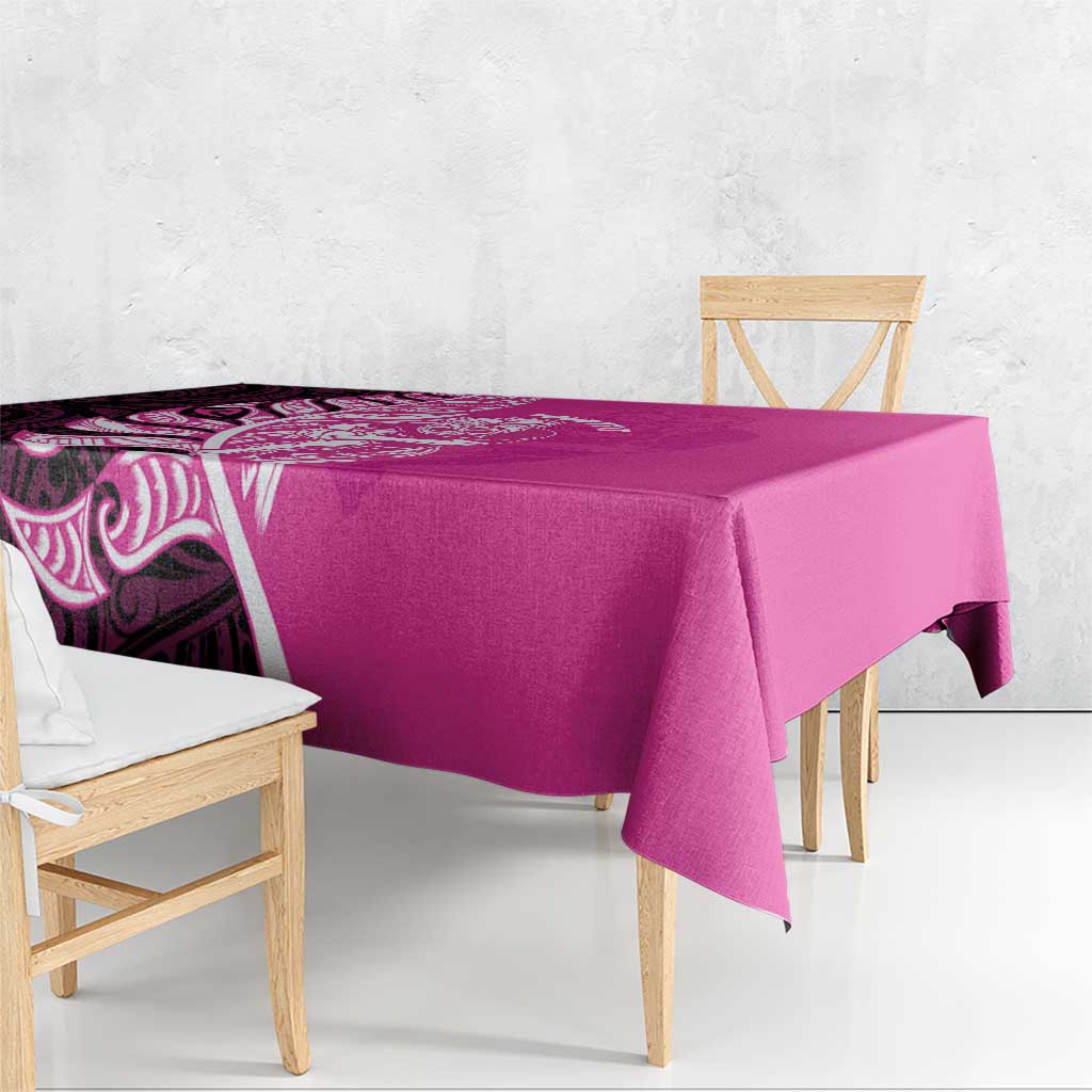 New Zealand Silver Fern Rugby Custom Tablecloth All Black Maori Pattern Pink - Polynesian Pride