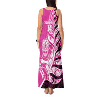 New Zealand Silver Fern Rugby Custom Tank Maxi Dress All Black Maori Pattern Pink LT14 - Polynesian Pride