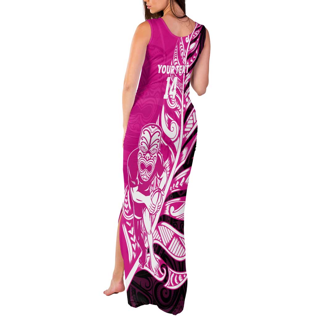 New Zealand Silver Fern Rugby Custom Tank Maxi Dress All Black Maori Pattern Pink LT14 - Polynesian Pride