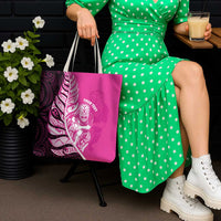 New Zealand Silver Fern Rugby Custom Tote Bag All Black Maori Pattern Pink - Polynesian Pride