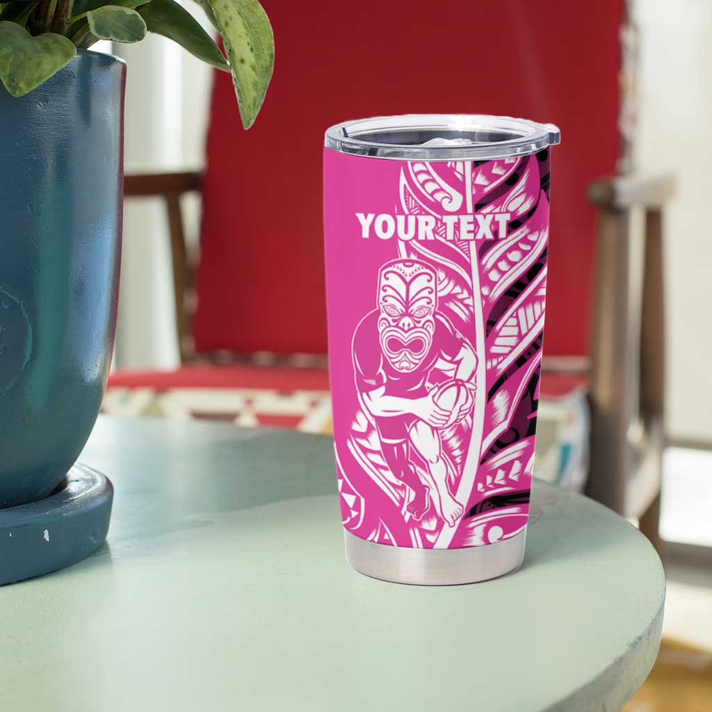 New Zealand Silver Fern Rugby Custom Tumbler Cup All Black Maori Pattern Pink - Polynesian Pride