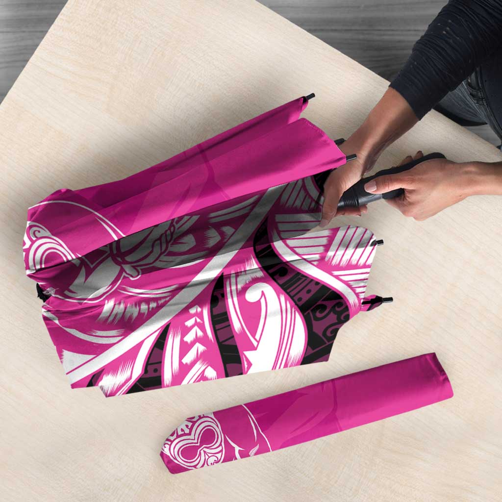 New Zealand Silver Fern Rugby Custom Umbrella All Black Maori Pattern Pink - Polynesian Pride