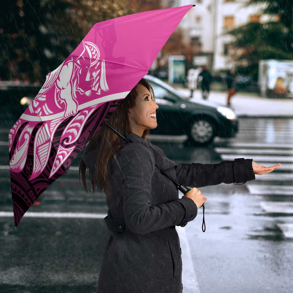 New Zealand Silver Fern Rugby Custom Umbrella All Black Maori Pattern Pink - Polynesian Pride