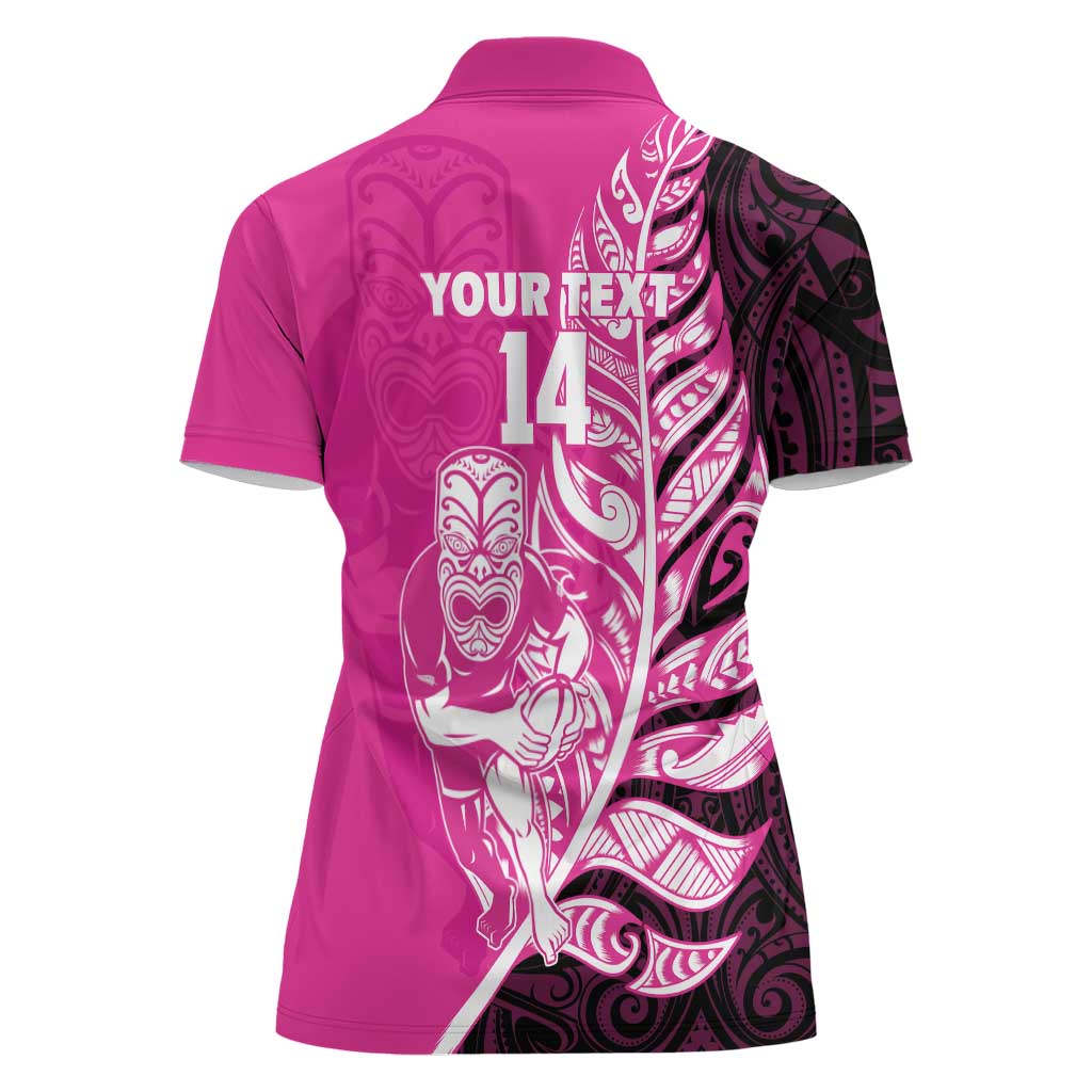 New Zealand Silver Fern Rugby Custom Women Polo Shirt All Black Maori Pattern Pink LT14 - Polynesian Pride