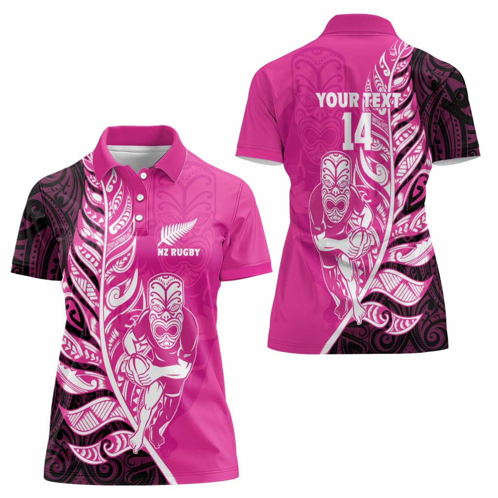 New Zealand Silver Fern Rugby Custom Women Polo Shirt All Black Maori Pattern Pink LT14 - Polynesian Pride