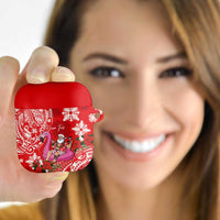 Personalized Hawaii Christmas AirPods Case Mele Kalikimaka Chilling Shaka Santa Flamingo - Polynesian Pride