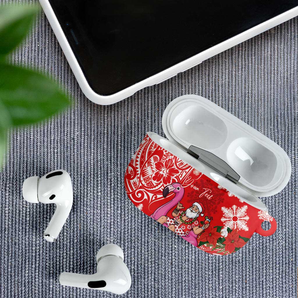 Personalized Hawaii Christmas AirPods Case Mele Kalikimaka Chilling Shaka Santa Flamingo - Polynesian Pride
