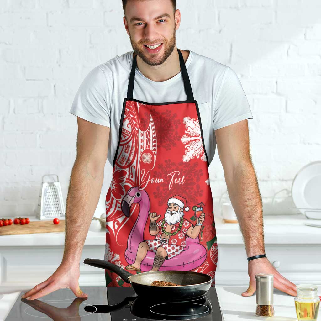 Personalized Hawaii Christmas Apron Mele Kalikimaka Chilling Shaka Santa Flamingo - Polynesian Pride