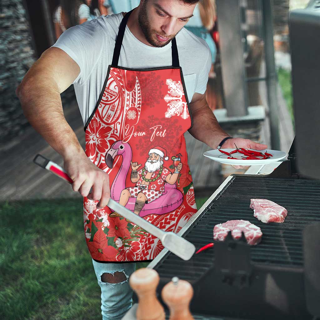 Personalized Hawaii Christmas Apron Mele Kalikimaka Chilling Shaka Santa Flamingo - Polynesian Pride