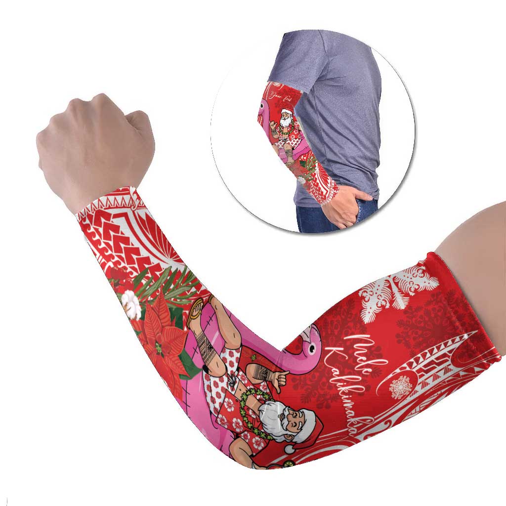 Personalized Hawaii Christmas Arm Sleeves Mele Kalikimaka Chilling Shaka Santa Flamingo - Polynesian Pride