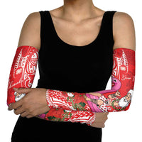 Personalized Hawaii Christmas Arm Sleeves Mele Kalikimaka Chilling Shaka Santa Flamingo - Polynesian Pride