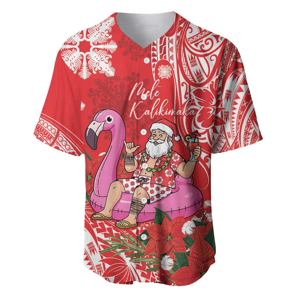 Personalized Hawaii Christmas Baseball Jersey Mele Kalikimaka Chilling Shaka Santa Flamingo - Polynesian Pride