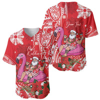 Personalized Hawaii Christmas Baseball Jersey Mele Kalikimaka Chilling Shaka Santa Flamingo - Polynesian Pride