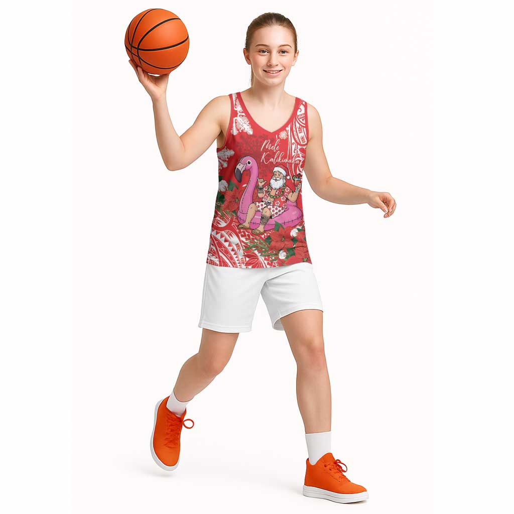 Personalized Hawaii Christmas Basketball Jersey Mele Kalikimaka Chilling Shaka Santa Flamingo LT14 - Polynesian Pride