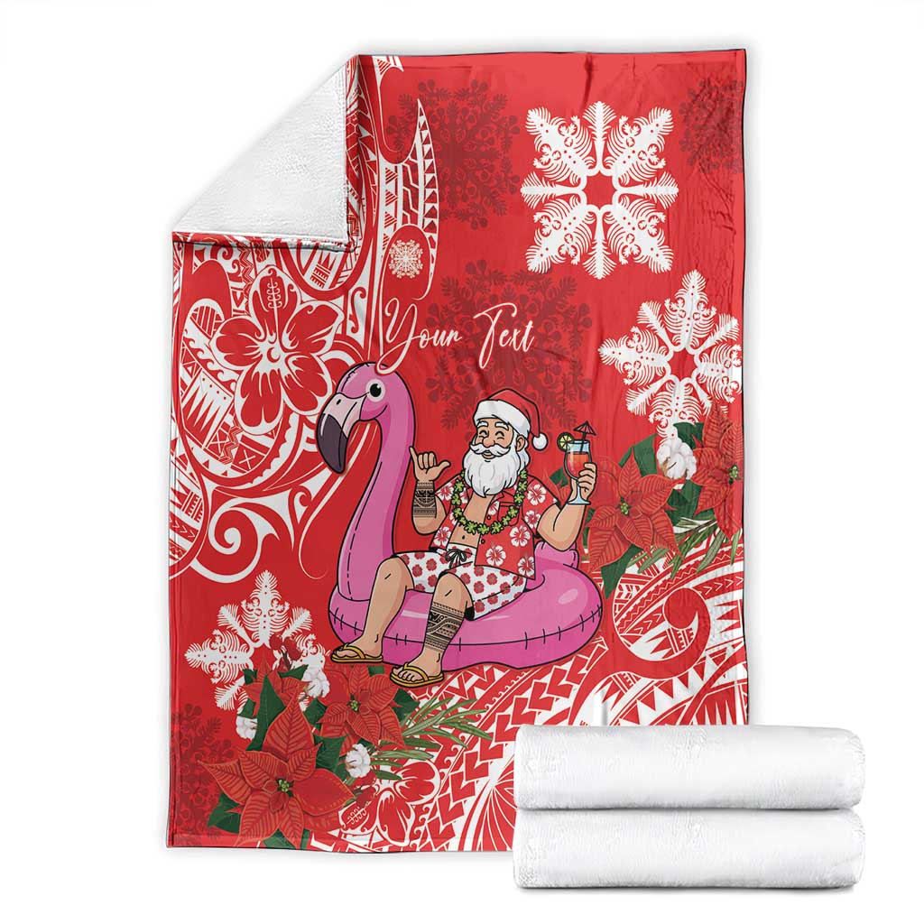 Personalized Hawaii Christmas Blanket Mele Kalikimaka Chilling Shaka Santa Flamingo - Polynesian Pride
