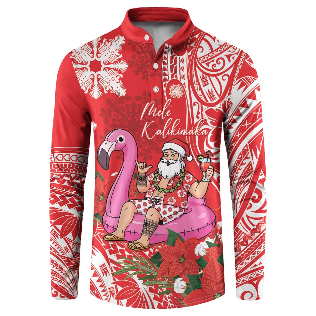 Personalized Hawaii Christmas Button Sweatshirt Mele Kalikimaka Chilling Shaka Santa Flamingo - Polynesian Pride