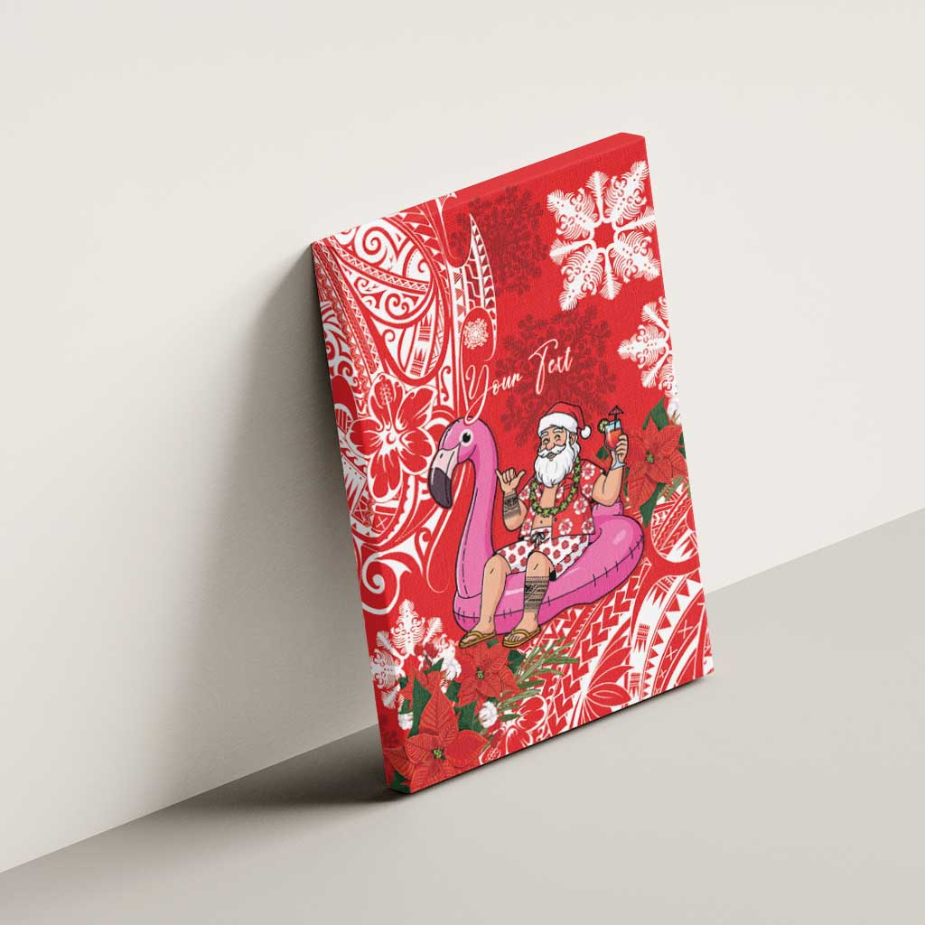 Personalized Hawaii Christmas Canvas Wall Art Mele Kalikimaka Chilling Shaka Santa Flamingo - Polynesian Pride