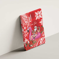 Personalized Hawaii Christmas Canvas Wall Art Mele Kalikimaka Chilling Shaka Santa Flamingo - Polynesian Pride