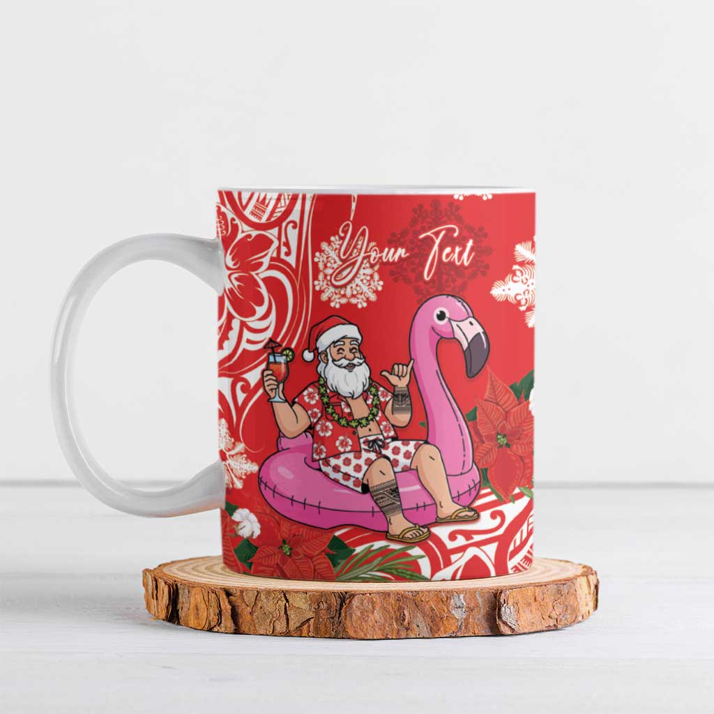 Personalized Hawaii Christmas Ceramic Mug Mele Kalikimaka Chilling Shaka Santa Flamingo - Polynesian Pride