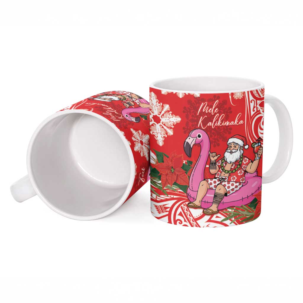 Personalized Hawaii Christmas Ceramic Mug Mele Kalikimaka Chilling Shaka Santa Flamingo - Polynesian Pride