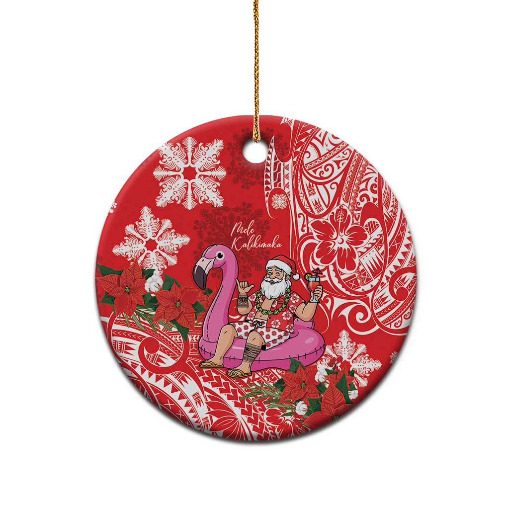 Personalized Hawaii Christmas Ceramic Ornament Mele Kalikimaka Chilling Shaka Santa Flamingo - Polynesian Pride