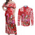 Personalized Hawaii Christmas Couples Matching Off Shoulder Maxi Dress and Long Sleeve Button Shirt Mele Kalikimaka Chilling Shaka Santa Flamingo - Polynesian Pride