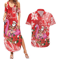 Personalized Hawaii Christmas Couples Matching Summer Maxi Dress and Hawaiian Shirt Mele Kalikimaka Chilling Shaka Santa Flamingo - Polynesian Pride