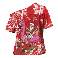 Personalized Hawaii Christmas Cross Shoulder Shirt Mele Kalikimaka Chilling Shaka Santa Flamingo LT14 - Polynesian Pride