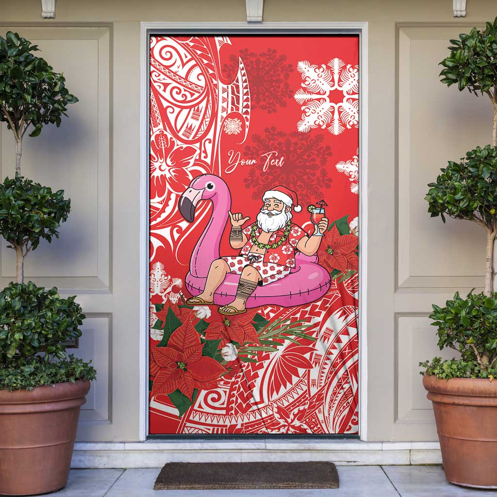 Personalized Hawaii Christmas Door Cover Mele Kalikimaka Chilling Shaka Santa Flamingo - Polynesian Pride