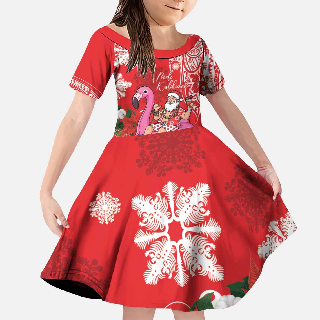 Personalized Hawaii Christmas Family Matching Long Sleeve Bodycon Dress and Hawaiian Shirt Mele Kalikimaka Chilling Shaka Santa Flamingo - Polynesian Pride