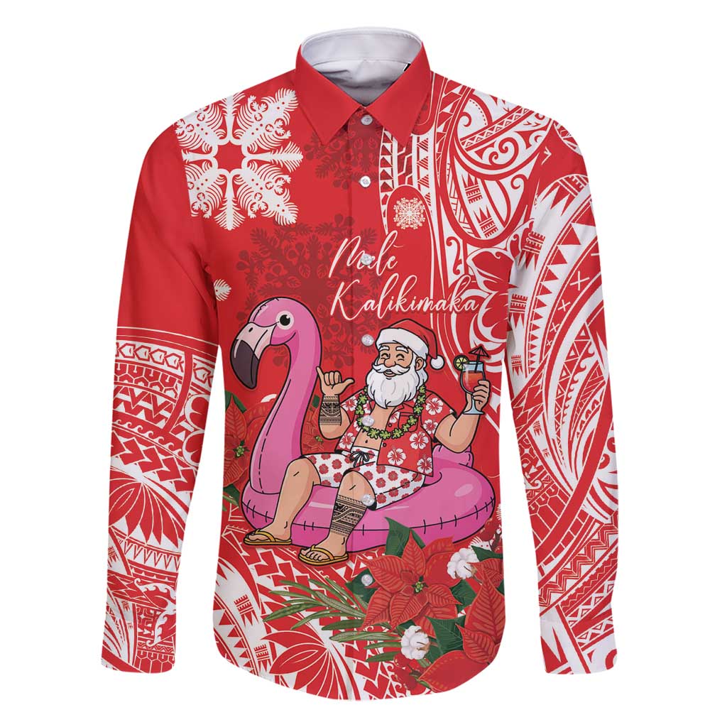 Personalized Hawaii Christmas Family Matching Off Shoulder Maxi Dress and Hawaiian Shirt Mele Kalikimaka Chilling Shaka Santa Flamingo - Polynesian Pride