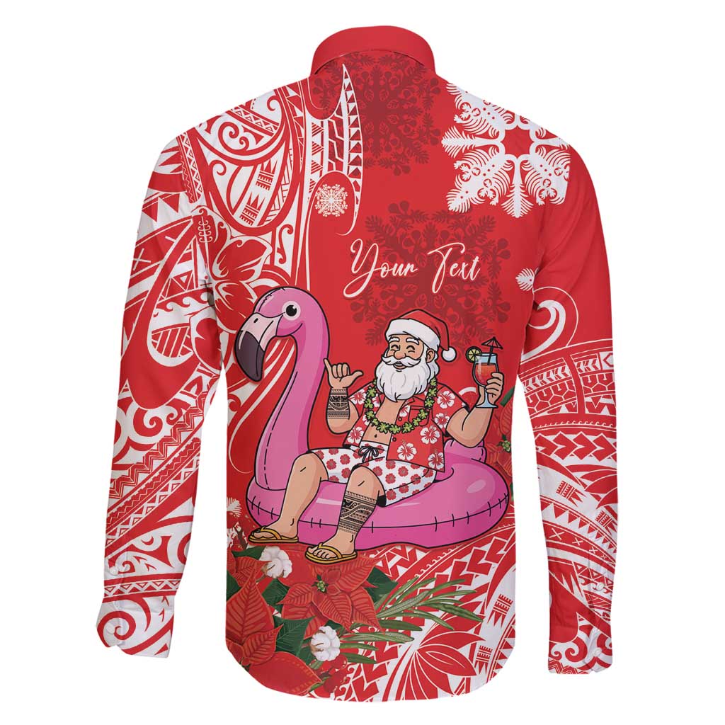 Personalized Hawaii Christmas Family Matching Off Shoulder Maxi Dress and Hawaiian Shirt Mele Kalikimaka Chilling Shaka Santa Flamingo - Polynesian Pride