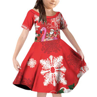 Personalized Hawaii Christmas Family Matching Off Shoulder Short Dress and Hawaiian Shirt Mele Kalikimaka Chilling Shaka Santa Flamingo - Polynesian Pride