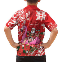 Personalized Hawaii Christmas Family Matching Puletasi and Hawaiian Shirt Mele Kalikimaka Chilling Shaka Santa Flamingo LT14 - Polynesian Pride