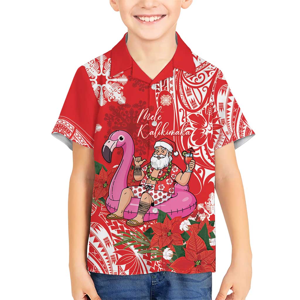 Personalized Hawaii Christmas Family Matching Short Sleeve Bodycon Dress and Hawaiian Shirt Mele Kalikimaka Chilling Shaka Santa Flamingo - Polynesian Pride