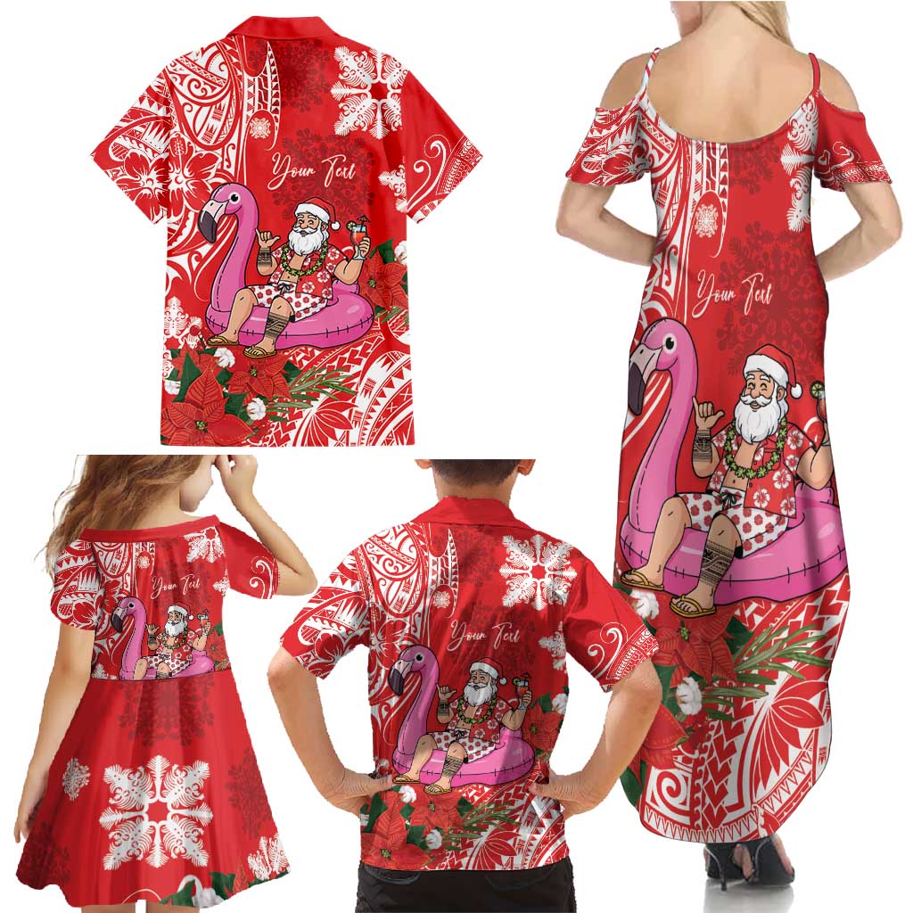 Personalized Hawaii Christmas Family Matching Summer Maxi Dress and Hawaiian Shirt Mele Kalikimaka Chilling Shaka Santa Flamingo - Polynesian Pride
