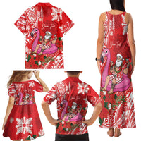 Personalized Hawaii Christmas Family Matching Tank Maxi Dress and Hawaiian Shirt Mele Kalikimaka Chilling Shaka Santa Flamingo - Polynesian Pride