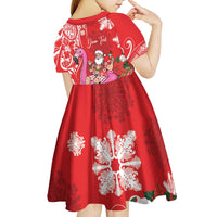 Personalized Hawaii Christmas Kid Short Sleeve Dress Mele Kalikimaka Chilling Shaka Santa Flamingo - Polynesian Pride